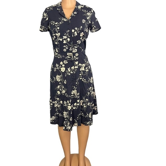 Leona Lee Navy Blue Floral Button Down Dress - Picture 2 of 10